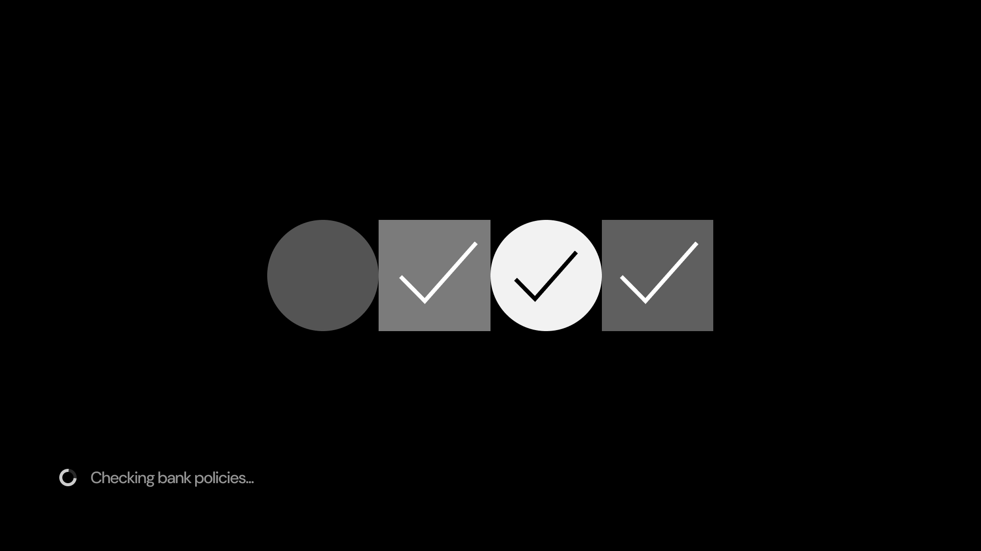 The policy checks completing, one by one, as a row of marks.