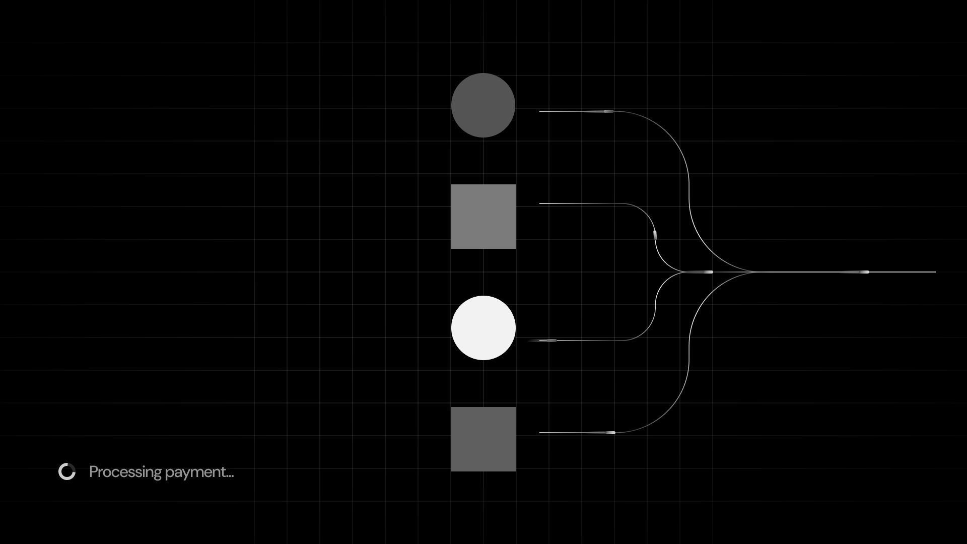 Branching paths converging into a single route as the approved payment is processed.